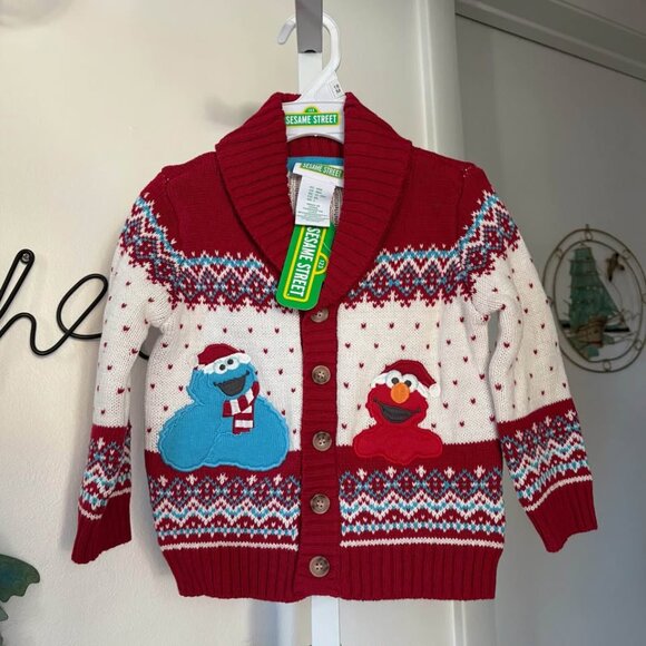 NEW Sesame Street Elmo Cookie Monster Christmas Sweater VIRAL - Picture 1 of 1